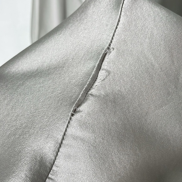 Retrofete Silver Silk Asymmetrical Ruched Neva Dress. Size XS - Picture 13 of 15